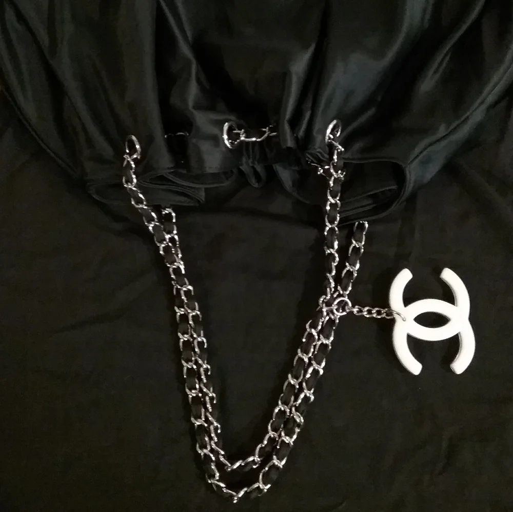 Authentic Chanel Melrose Cabas Black Satin Tote